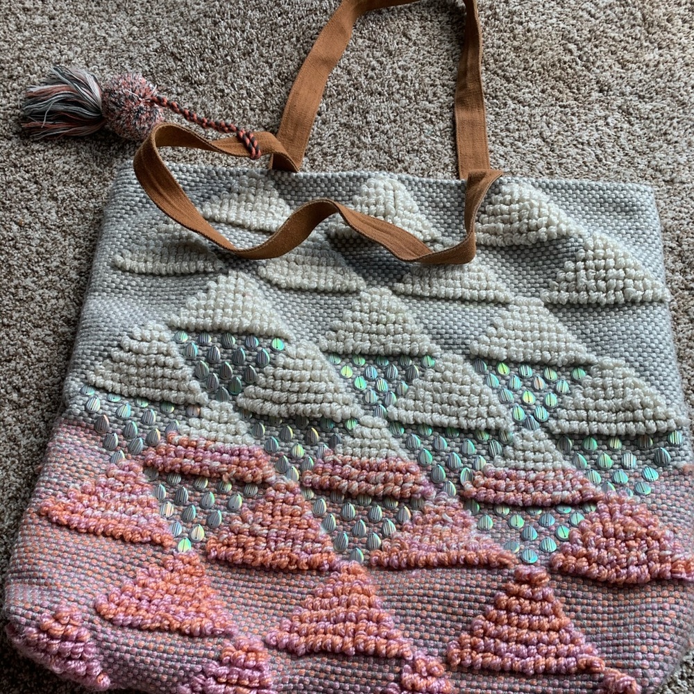 Large woven pink mermaid tote